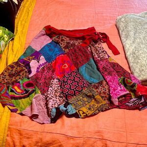 Patchwork Hippie Wrap Short Skirt in Cotton for Summer